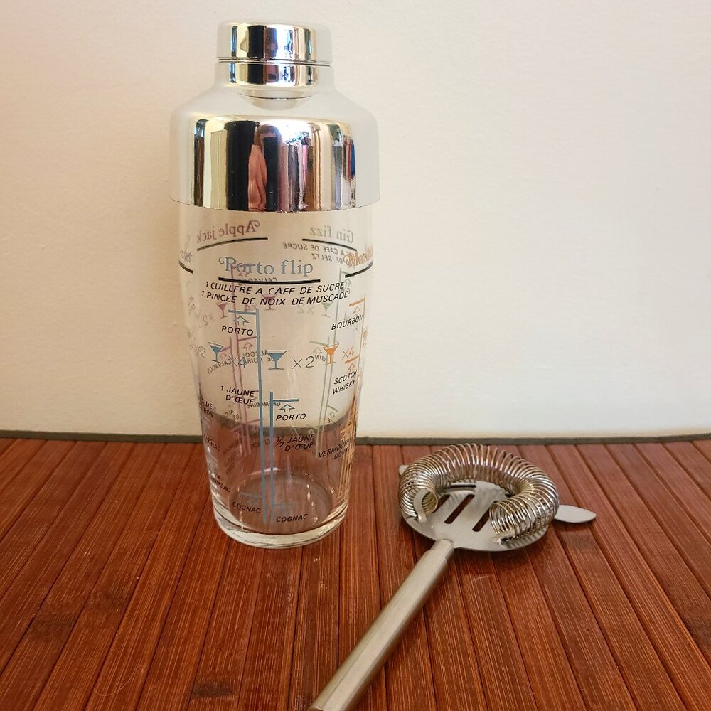 Vintage Arcoroc Recipe Cocktail Shaker & Cocktail Strainer